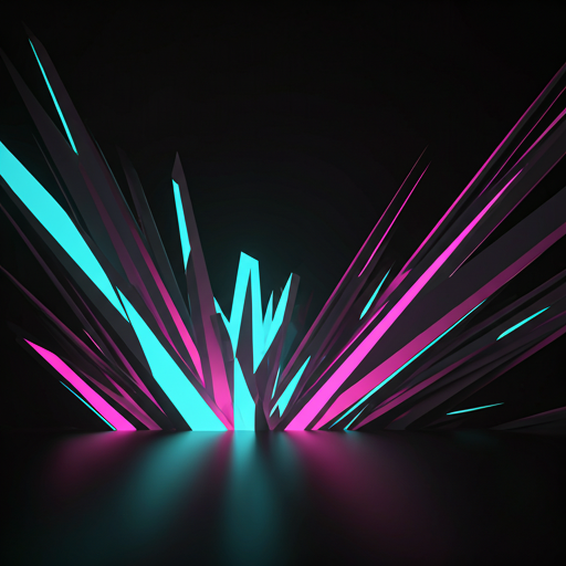 abstract digital landscape with sharp geometric shapes, vibrant blue light trails, and a sense of depth in a black void